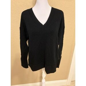Banana Republic Women's Textured Wool V Neck Long Sleeve Sweater, Large, Black
